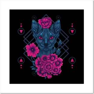 Floral Cat Sacred Geometry Posters and Art